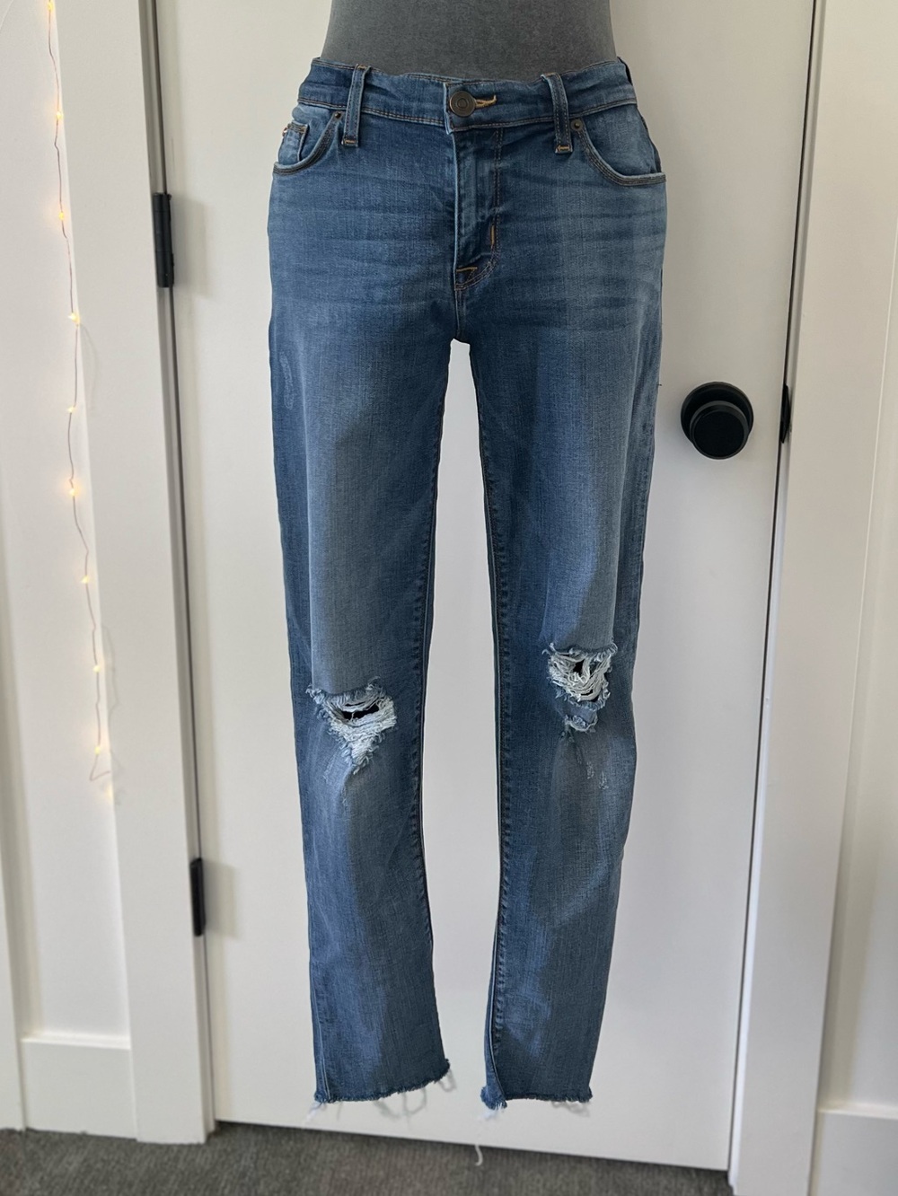 Hudson Jeans Distressed Straight Leg in Medium Blue